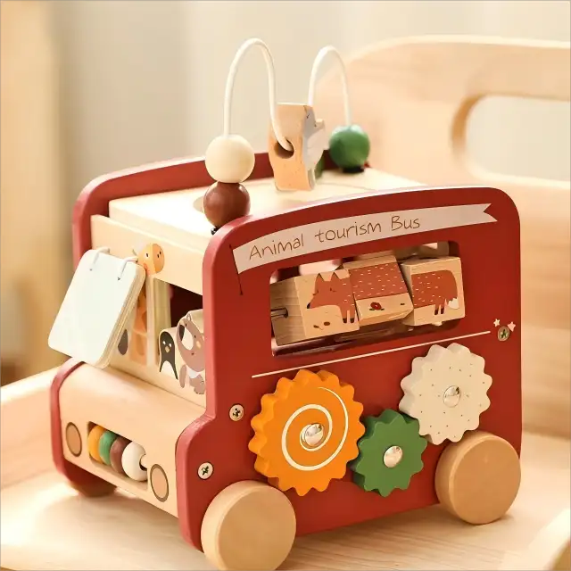 Montessori 5-in-1 Wooden Activity Bus Toy
