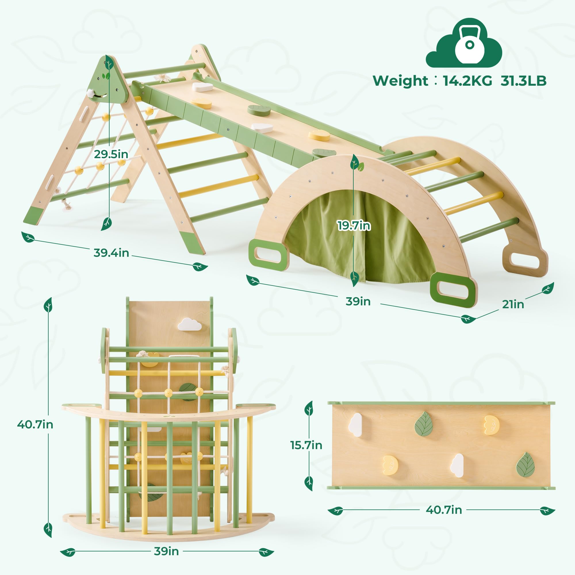 5-in-1 Wooden Climber for Toddlers - Lunamoa