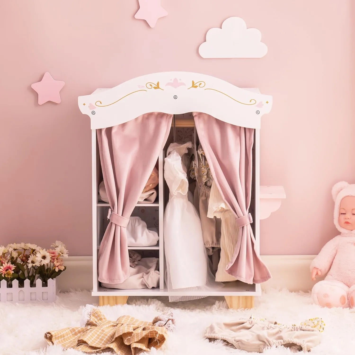 Wooden Doll Wardrobe