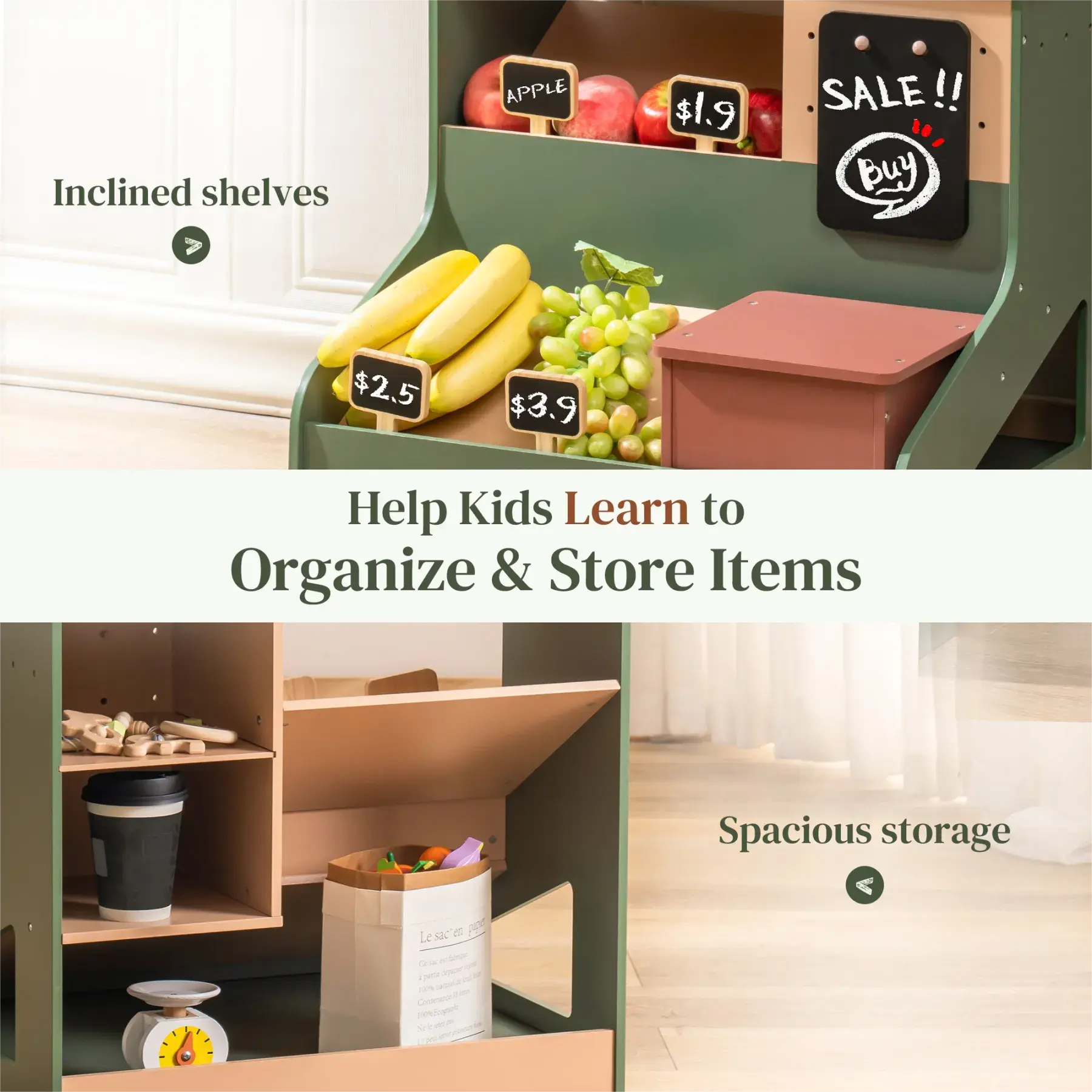 Wooden Grocery Supermarket Toy – Interactive Pretend Play