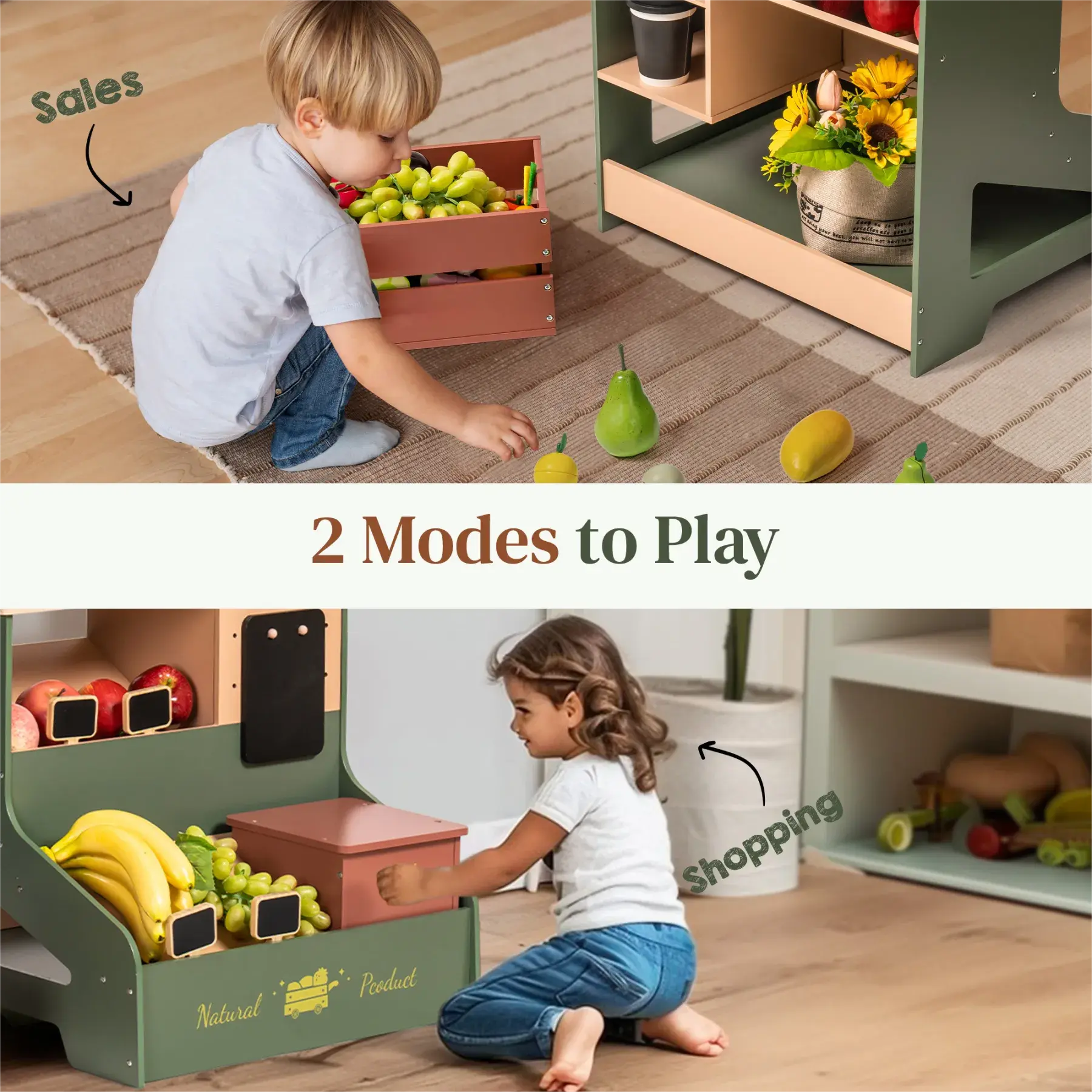 Wooden Grocery Supermarket Toy – Interactive Pretend Play