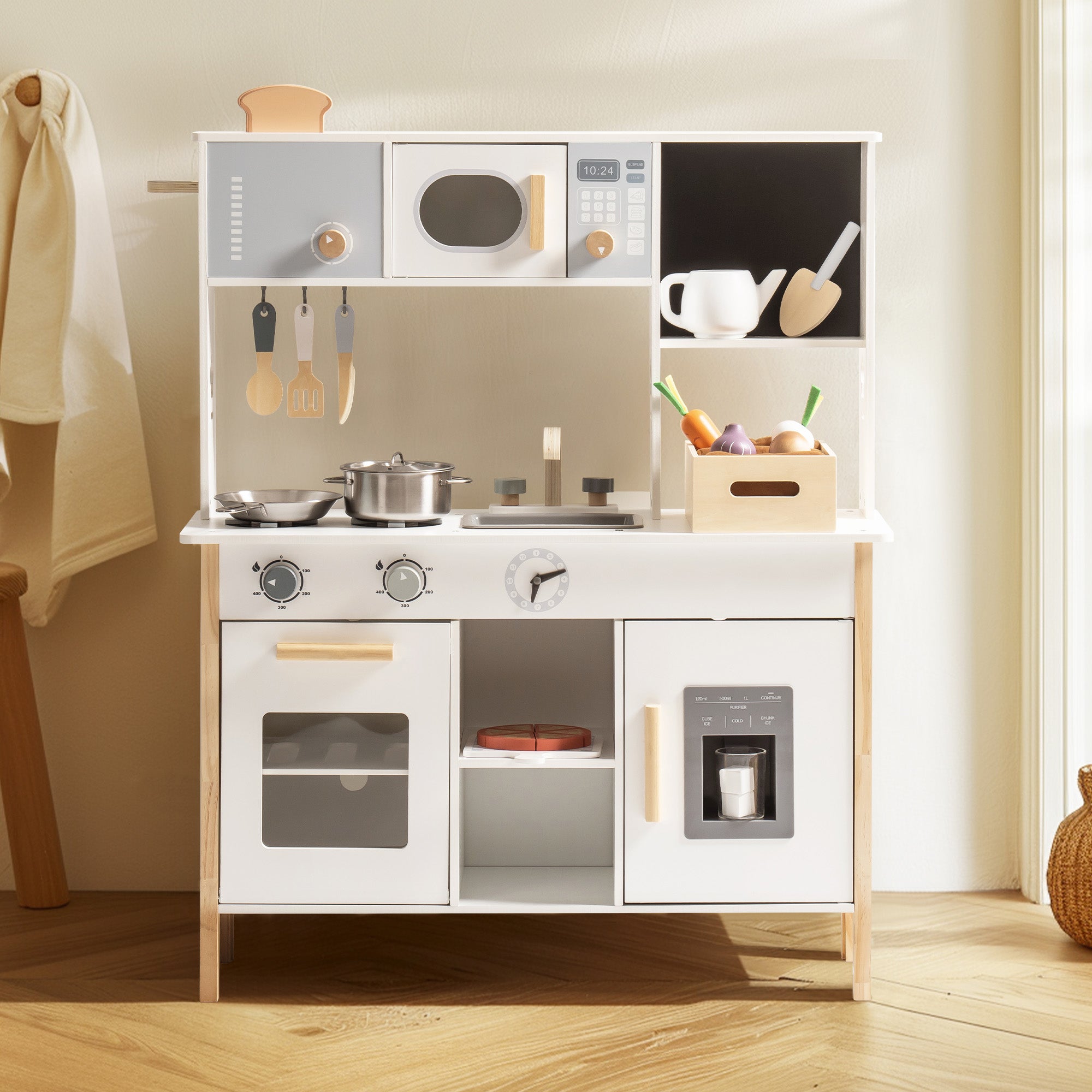 Wooden Kids Play Kitchen Set with Cuttable Fruits