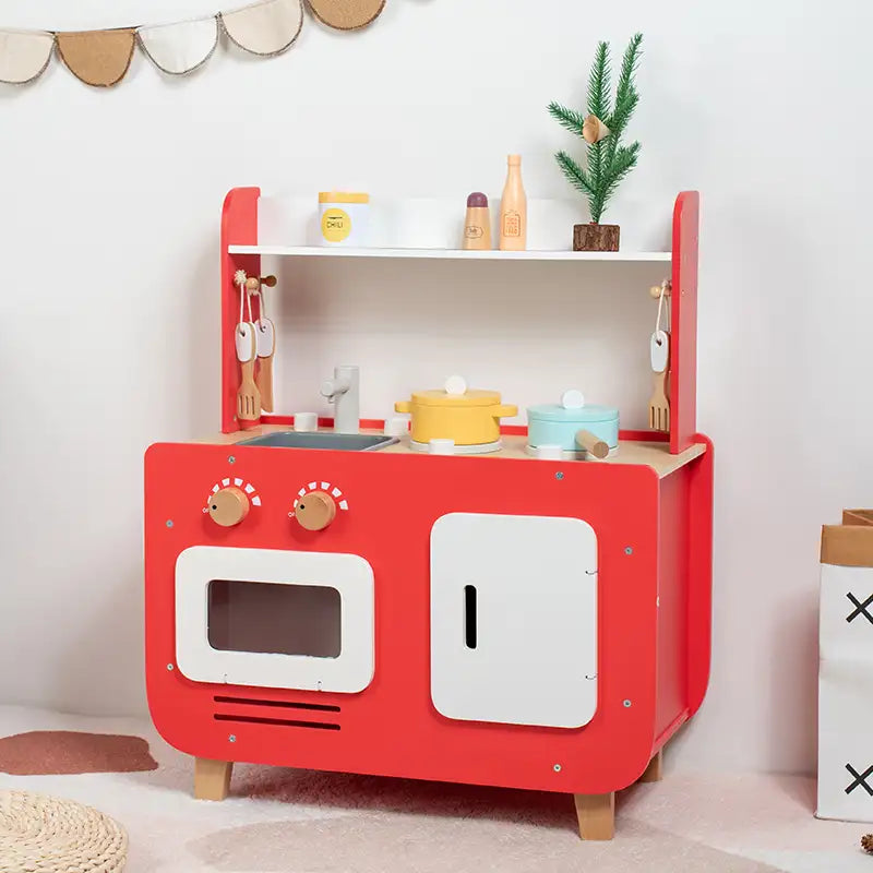 Double-Sided Wooden Kitchen & Laundry Playset