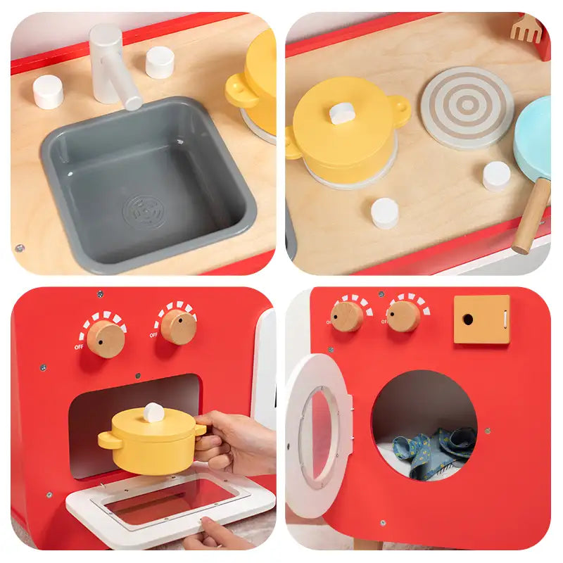 Double-Sided Wooden Kitchen & Laundry Playset