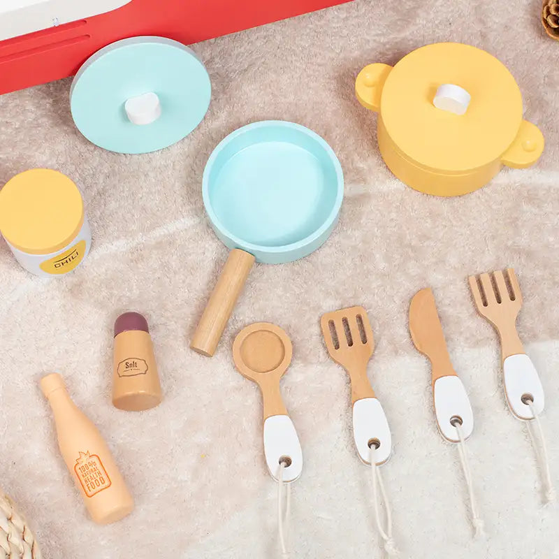 Double-Sided Wooden Kitchen & Laundry Playset