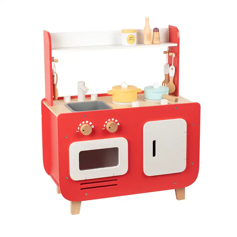 Double-Sided Wooden Kitchen & Laundry Playset