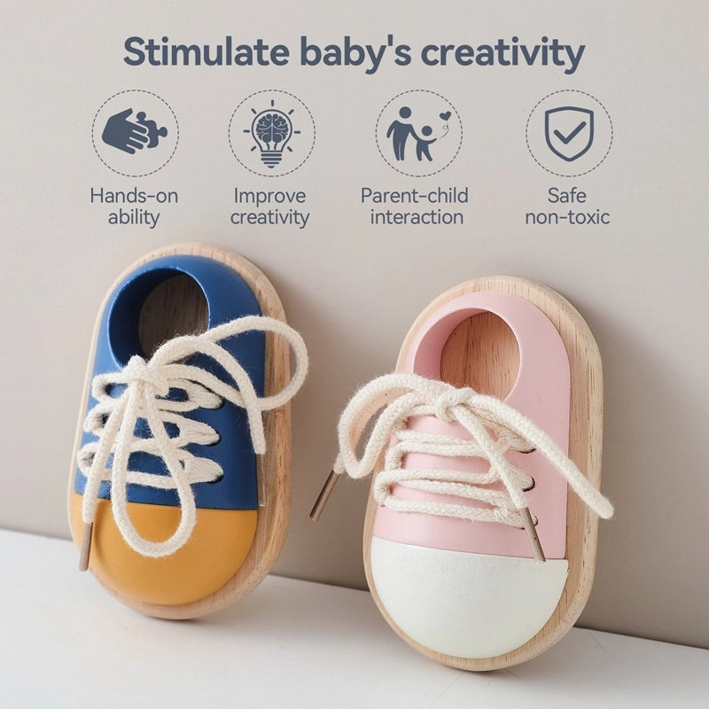 Wooden Lacing Shoe Toy for Toddlers