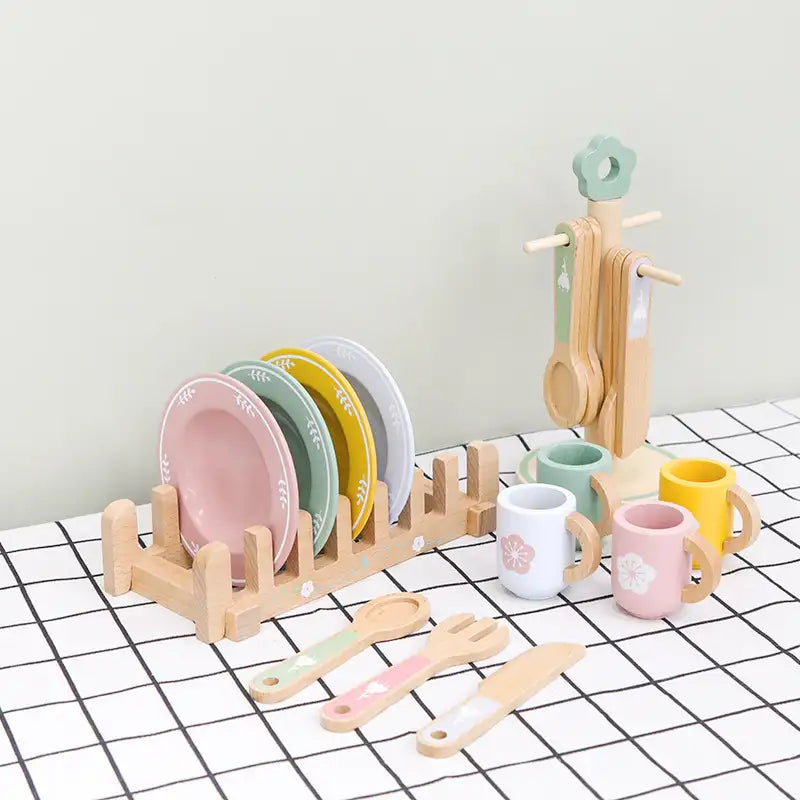 Wooden Pretend Kitchen Dish Set for Kids - Lunamoa