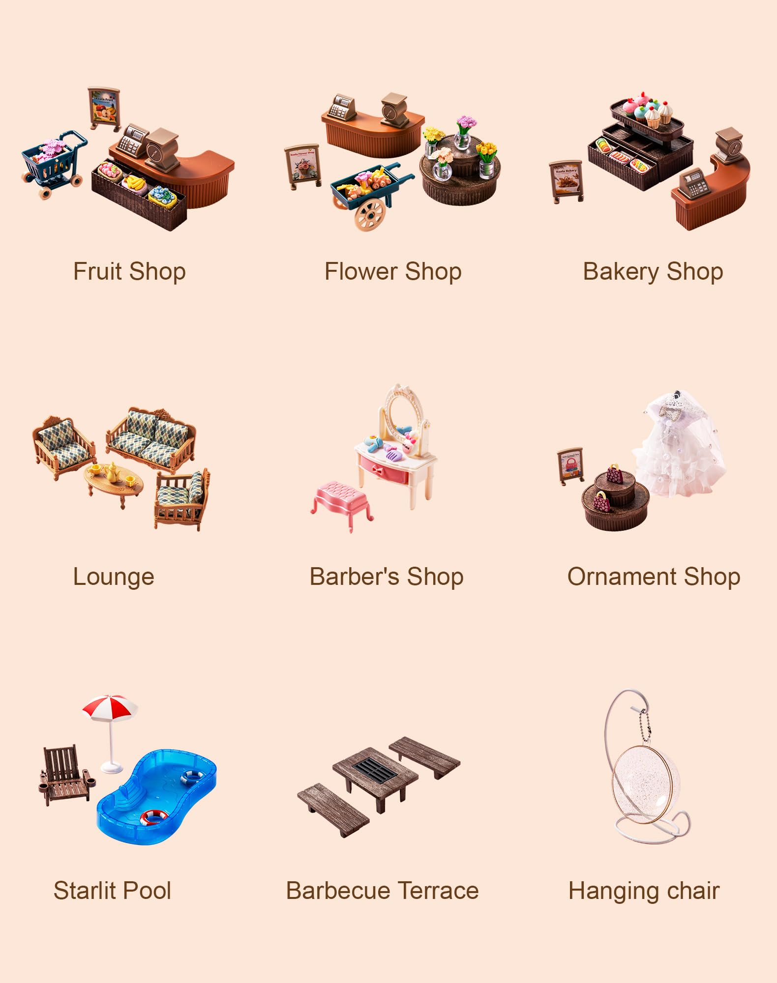 Maison de poupée en bois avec centre commercial pour enfants