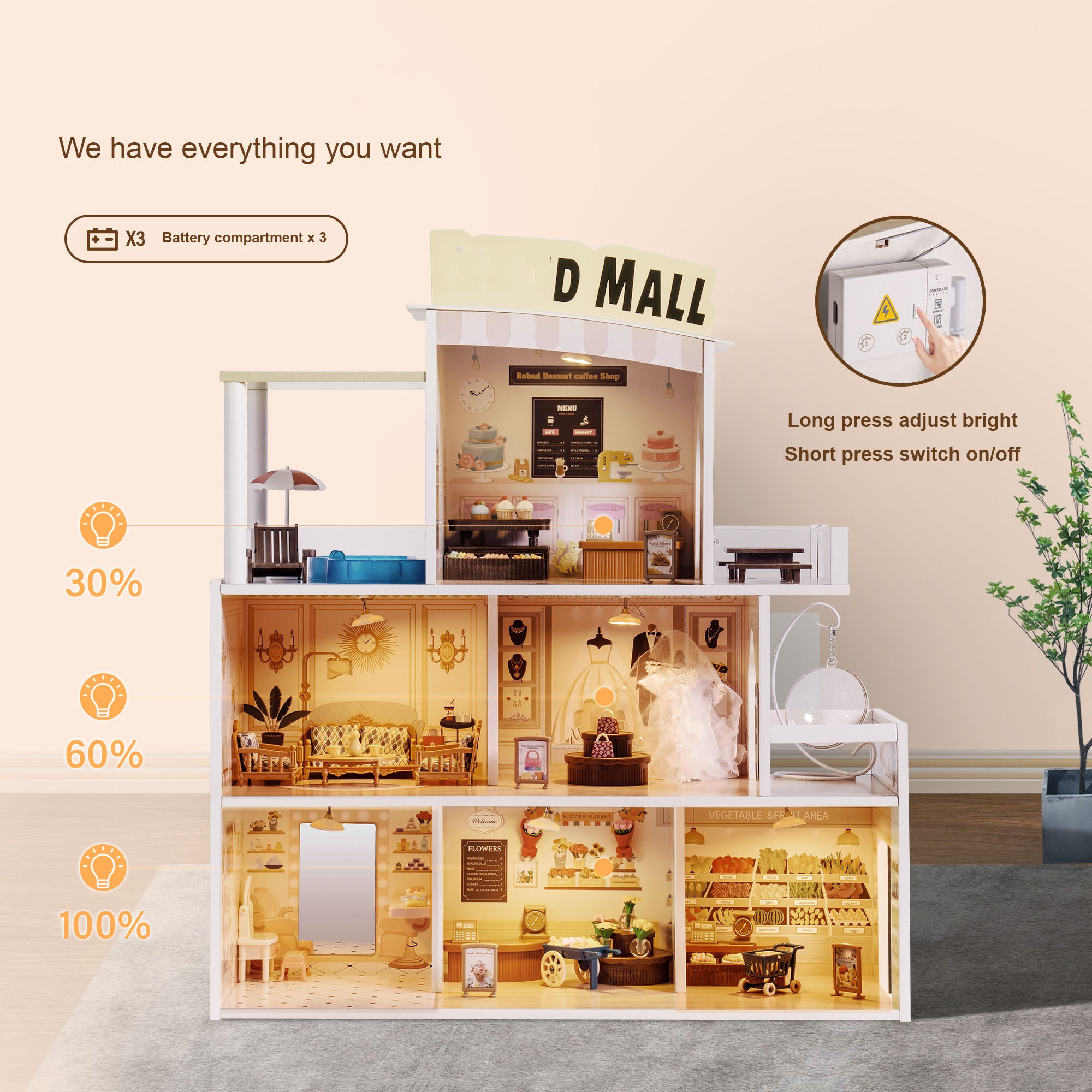 Puppenhaus aus Holz mit Einkaufszentrum für Kinder