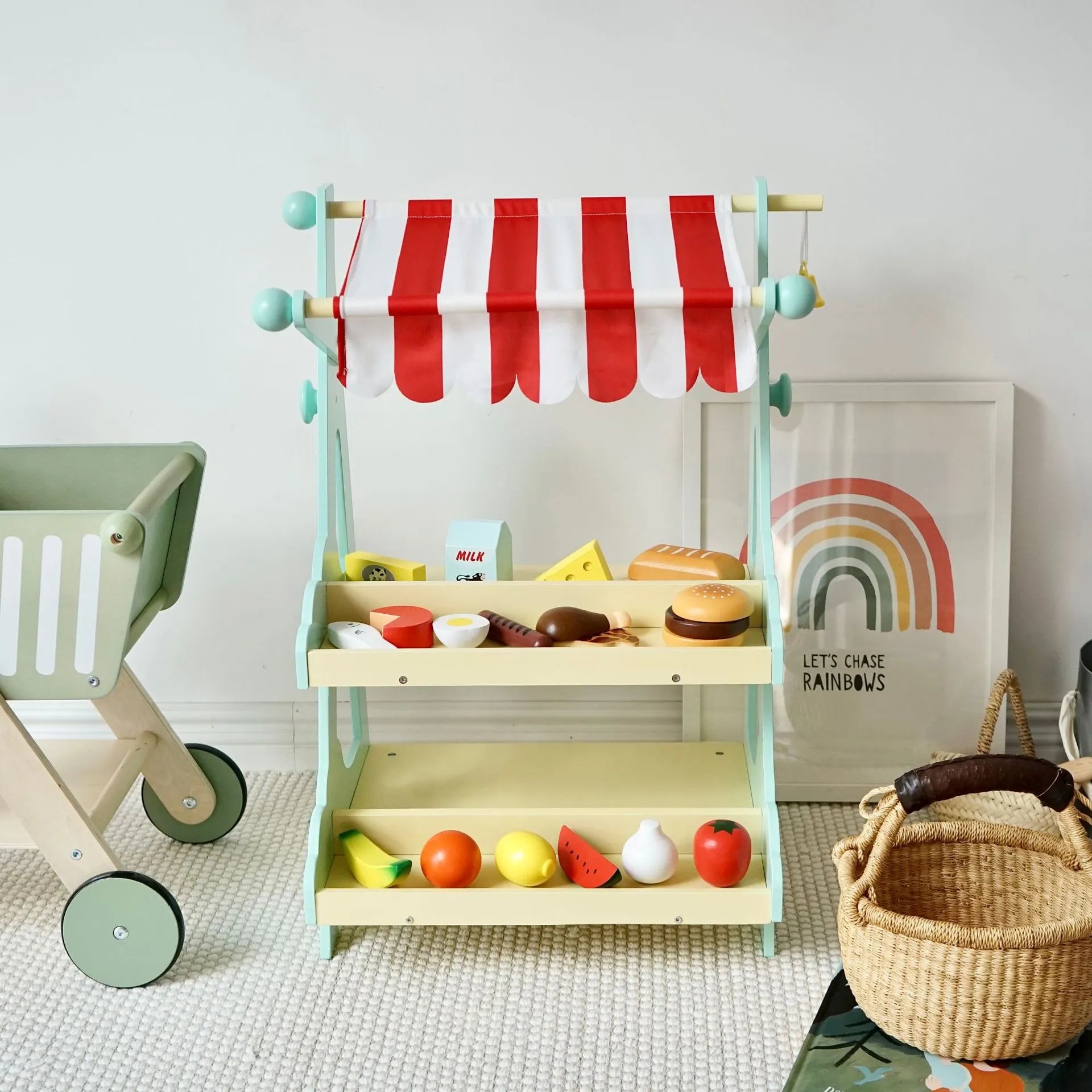 Wooden Pretend Play Grocery Store for Toddlers